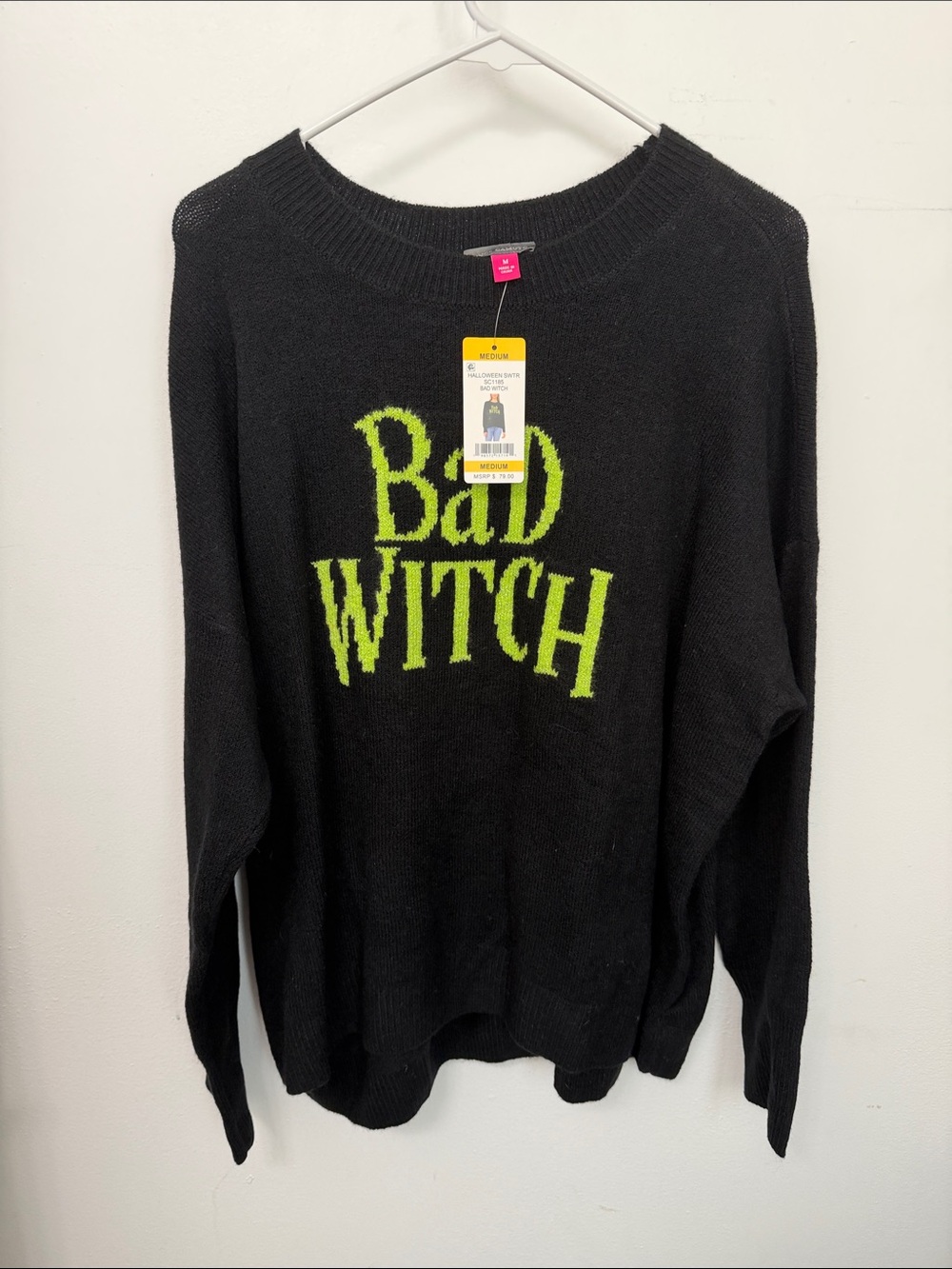 Vince Camuto Halloween Black Crewneck Sweater Bad Witch NWT - Picture 2 of 4